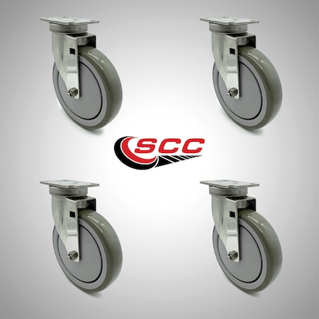Service Caster 6 Inch SS Gray Polyurethane Wheel Swivel Top Plate Caster Set SCC-SS20S614-PPUB-4
